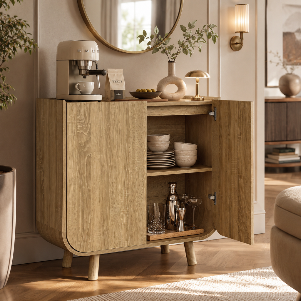 Wetalus 33.2" Mid Century Modern Sideboard Buffet Cabinet with U-Shape Design, OAK