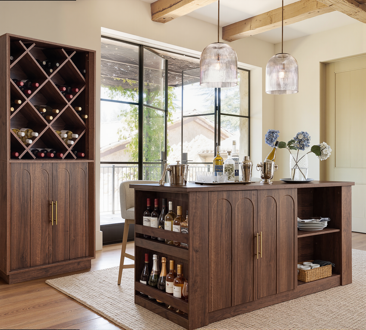 Wetalus 71"Kitchen with Hutch and Shelves, Walnut