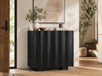 Wetalus 30.8"Mid Century Modern Sideboard Buffet Cabinet with Wave Design, Adjustable Shelves, Wood Grain Finish, Black