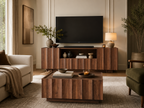 Wetalus 61" Mid Century Modern TV Stand, Adjustable Shelves, Wave Design, Walnut