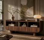 Wetalus 59" TV Stand for 65" TV, 3 Drawers, U-Shaped, Fluted Base, Walnut