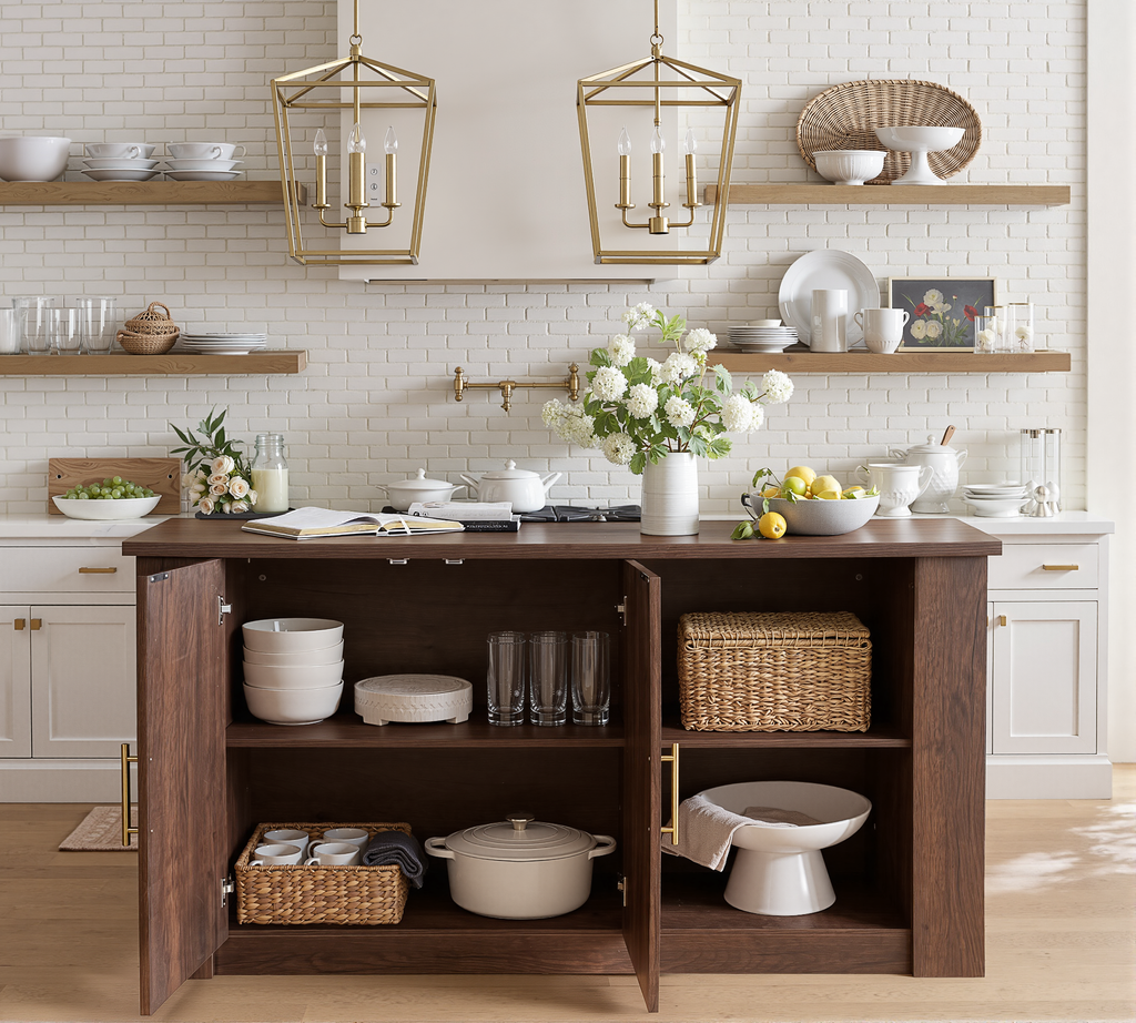 Wetalus 71"Kitchen with Hutch and Shelves, Walnut