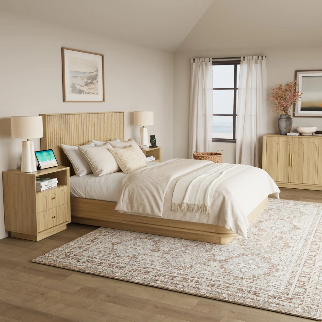 Wetalus Mid-Century White Oak Arch Nightstand