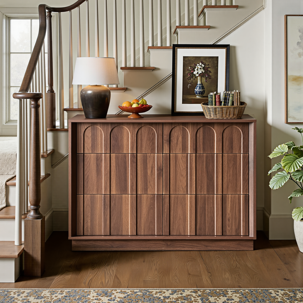 Wetalus 6-Drawer Mid-Century Modern Dresser with Ample Storage, 47", Walnut