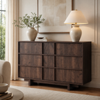 Wetalus 47" Mid Century Modern 6 Drawer Dresser, Skeleton Line, Walnut