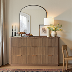 Wetalus 55.1" Mid Century Modern 9 Drawer Dresser, Recessed Design,Walnut