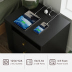 Mid-Century Modern Black Wood Nightstand with Beveled