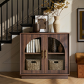 Wetalus 31.5" Sideboard Buffet Cabinet with Arched Glass Doors, Adjustable Divider, Walnut