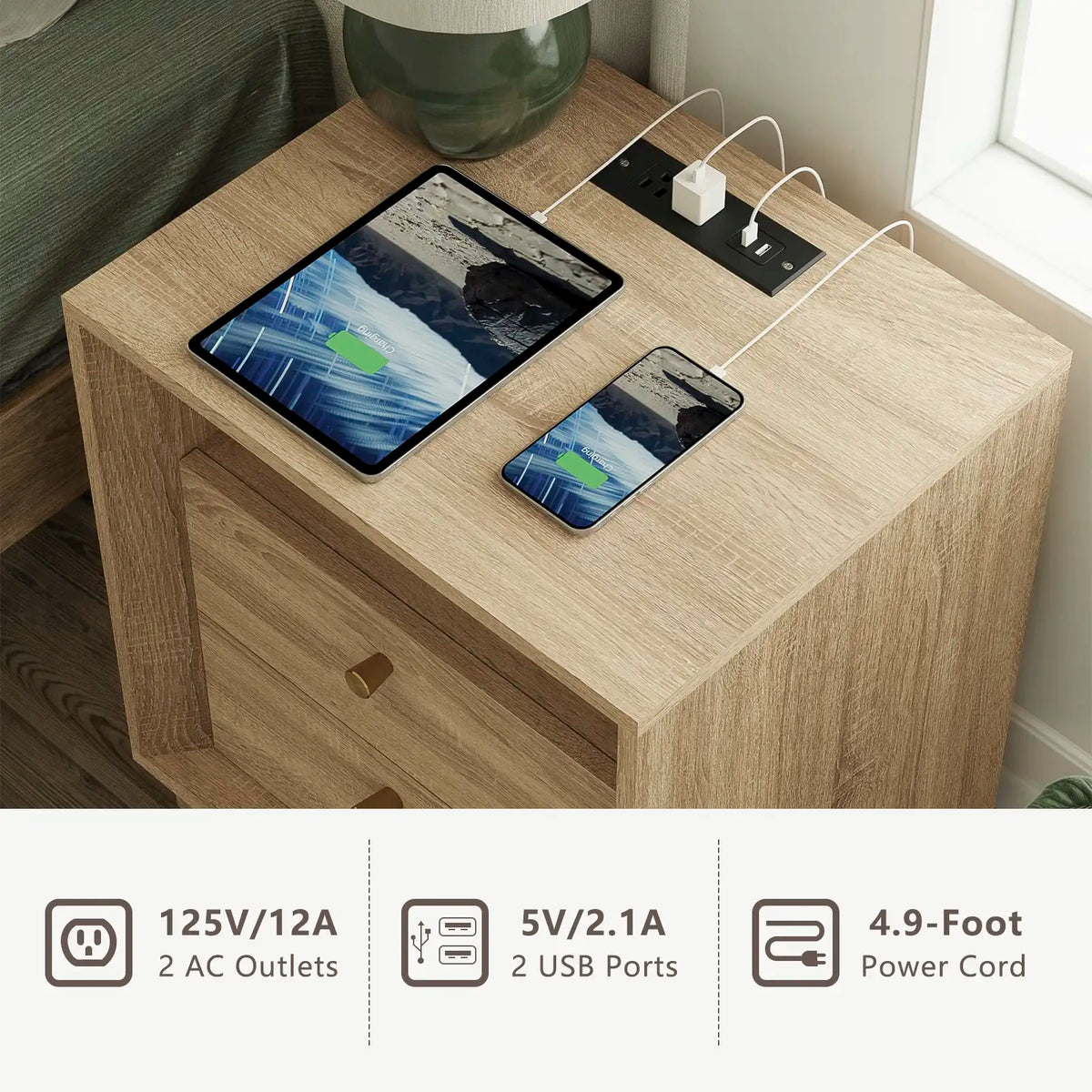 Mid-Century Modern White Oak Nightstand with Beveled