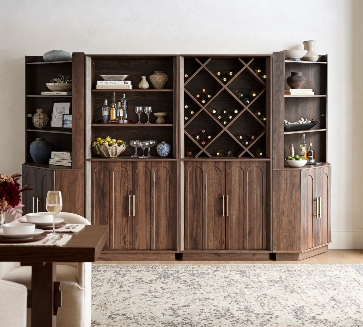 Wetalus 71" Corner Cabinet with Storage, Mid Century Modern, Arched Doors, Walnut