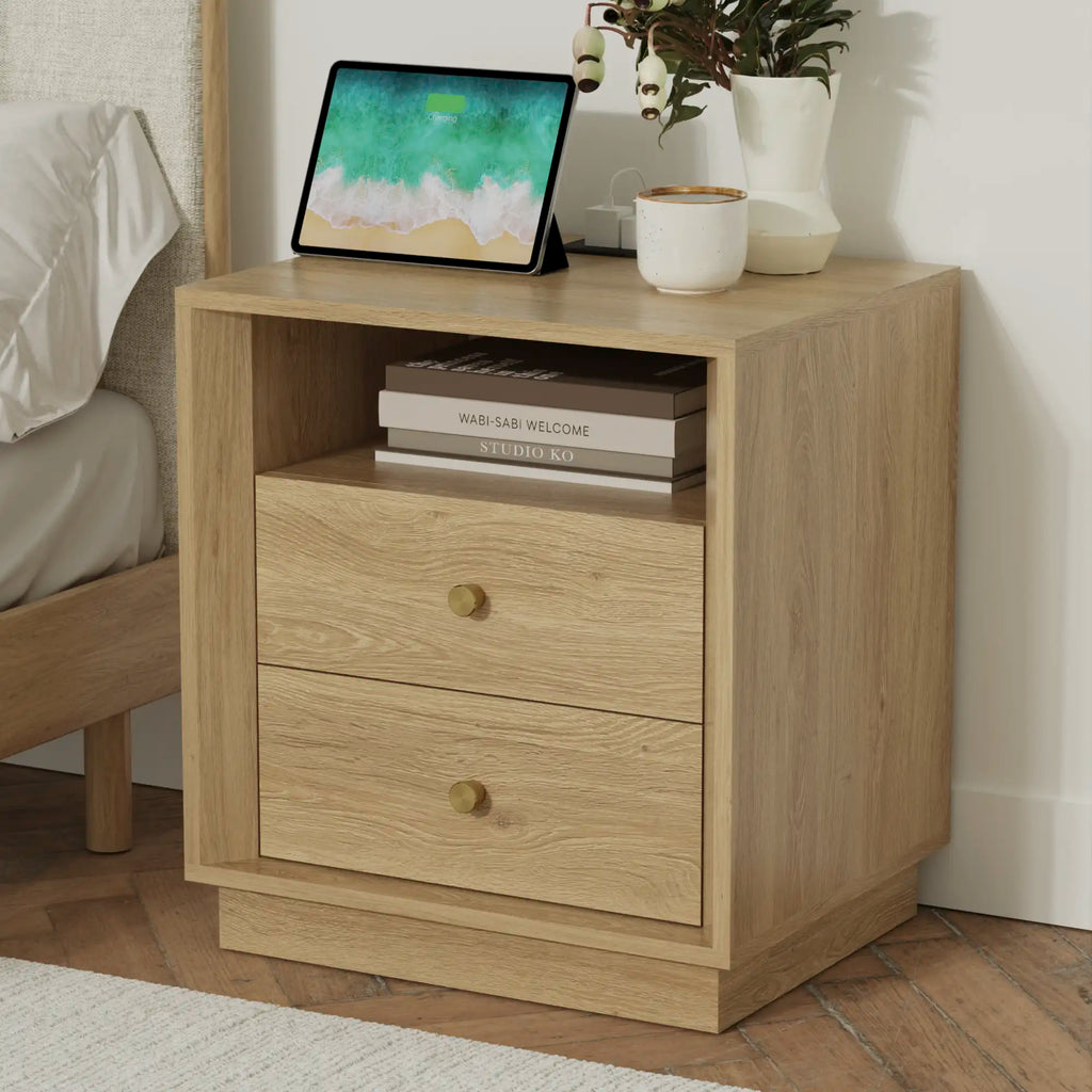 Mid-Century Modern Grok Wood Nightstand with Beveled