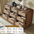 Walnut Rattan 9 Drawer dresser – Boho chic dresser