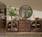 Wetalus 31.5" Sideboard Buffet Cabinet with Arched Glass Doors Set of 3,Walnut