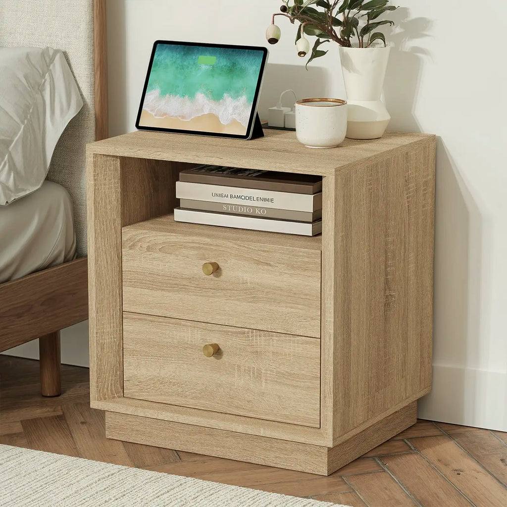 Mid-Century Modern White Oak Nightstand with Beveled