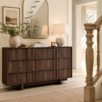 Wetalus 55.1" Mid Century Modern 9 Drawer Dresser, Skeleton Line,Walnut