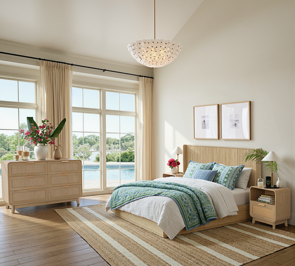 Oak Rattan 6 Drawer dresser –Boho chic dresser