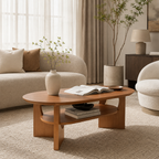 Wetalus 47" Mid Century Coffee Table Oval 2-Tier,Cherry