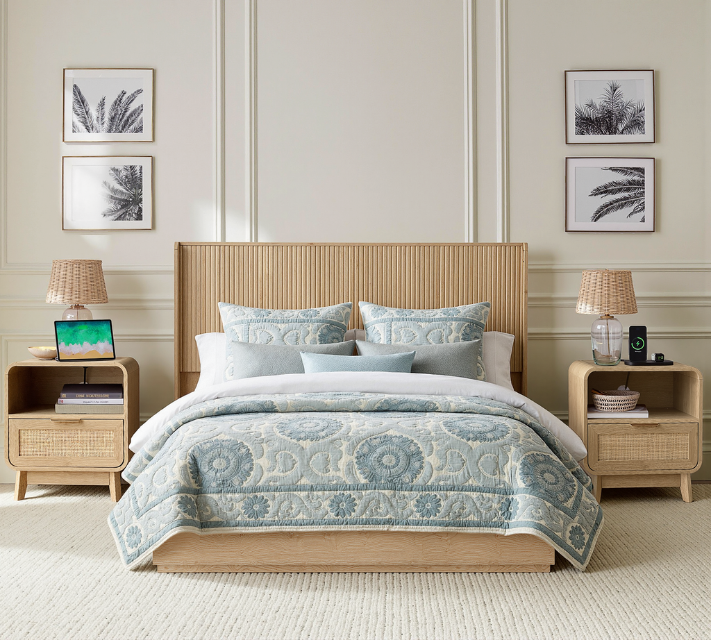 Oak  Rattan Nightstand – Boho Bedside Table with Drawer