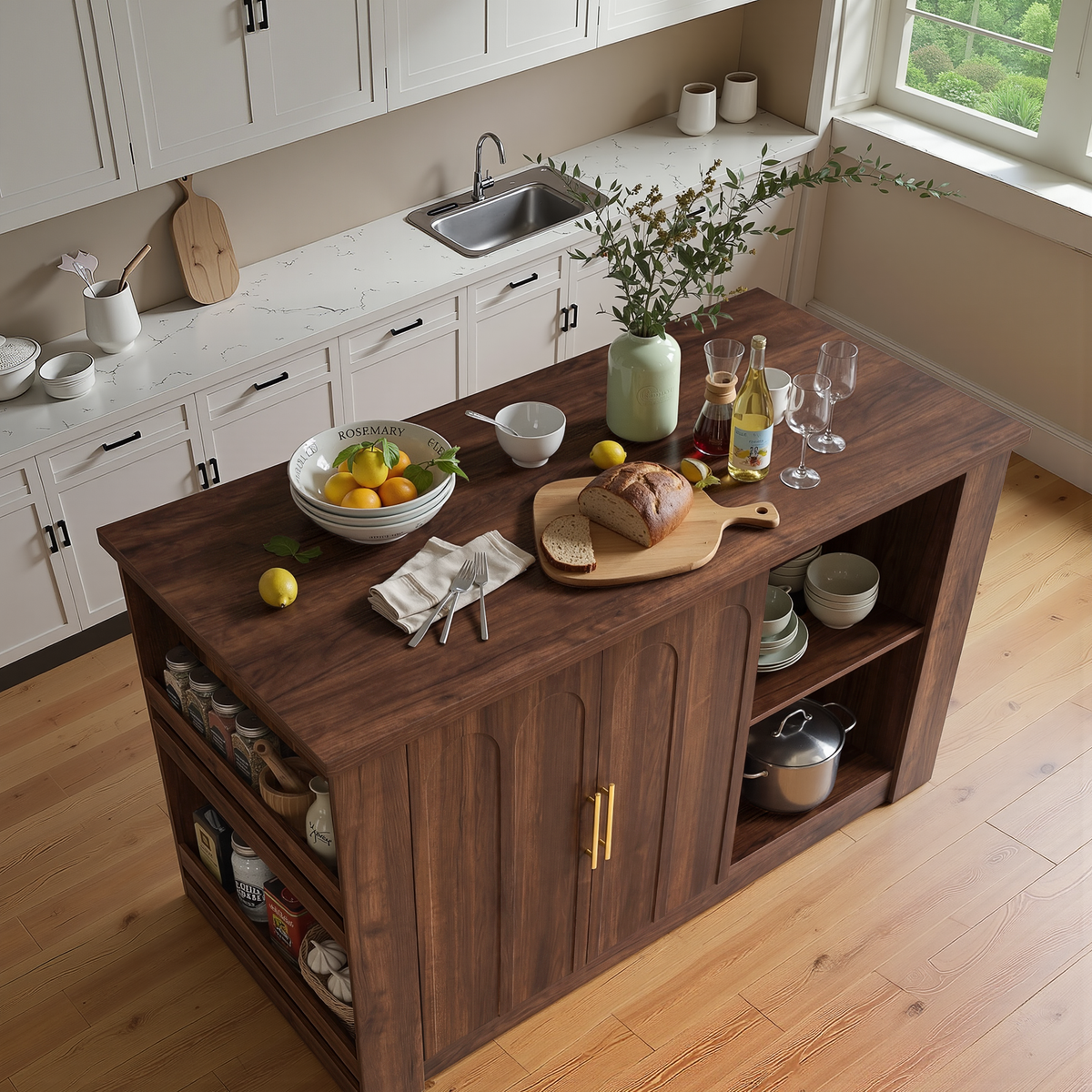 Wetalus 71"Kitchen with Hutch and Shelves, Walnut