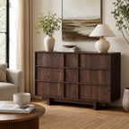 Wetalus 47" Mid Century Modern 6 Drawer Dresser, Skeleton Line, Walnut