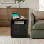 Mid-Century Modern Black Wood Nightstand with Beveled Set 2