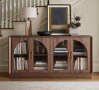 Wetalus 64.1" Sideboard Buffet Cabinet with Arched Glass Doors,1 Adjustable Divider, Walnut