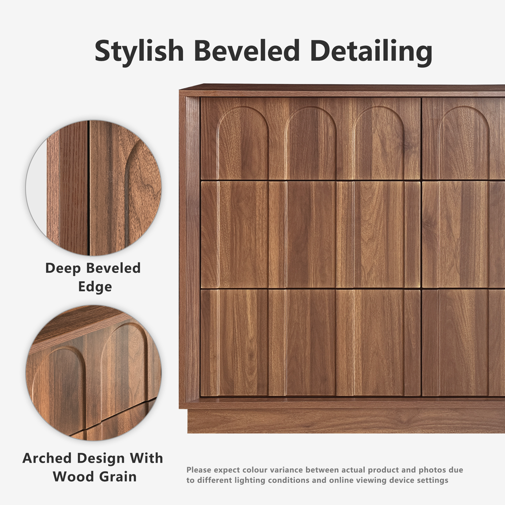 Wetalus 6-Drawer Mid-Century Modern Dresser with Ample Storage, 47", Walnut