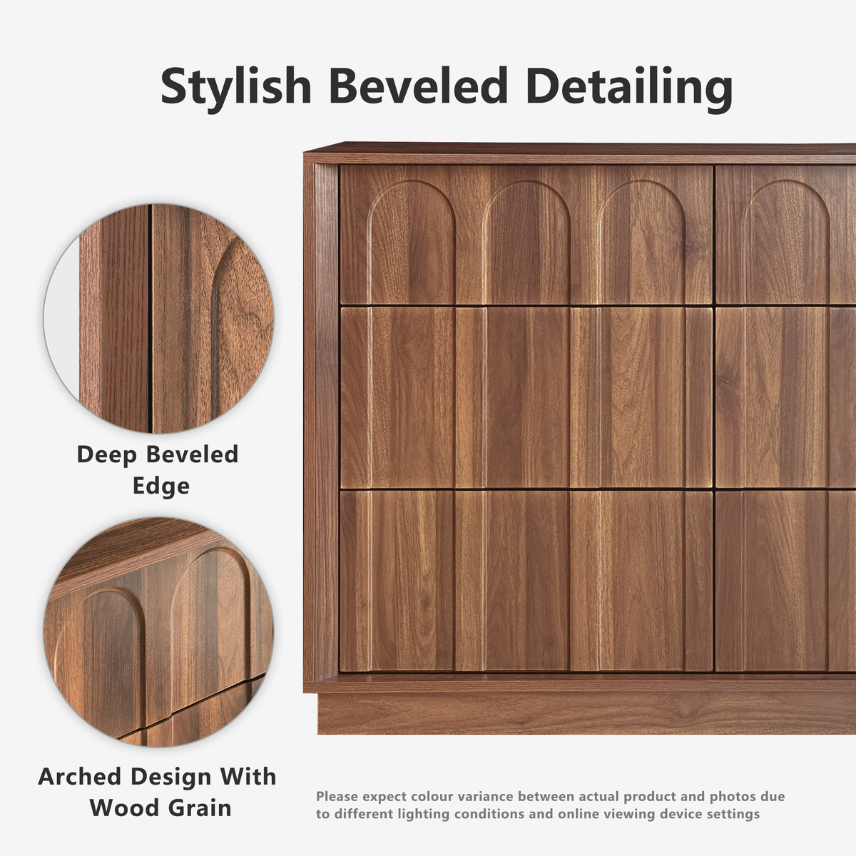 Wetalus 6-Drawer Mid-Century Modern Dresser with Ample Storage, 47", Walnut