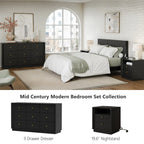Mid-Century Modern Black Wood Nightstand with Beveled Set 2