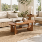 Wetalus 47" Mid Century Coffee Table Oval 2-Tier,Cherry