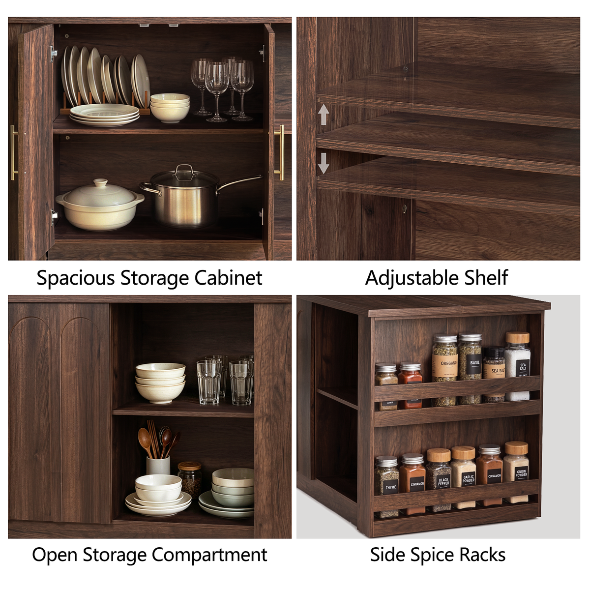 Wetalus 71"Kitchen with Hutch and Shelves, Walnut