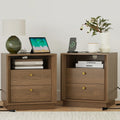 Mid-Century Modern Walnut Wood Nightstand with Beveled set 2