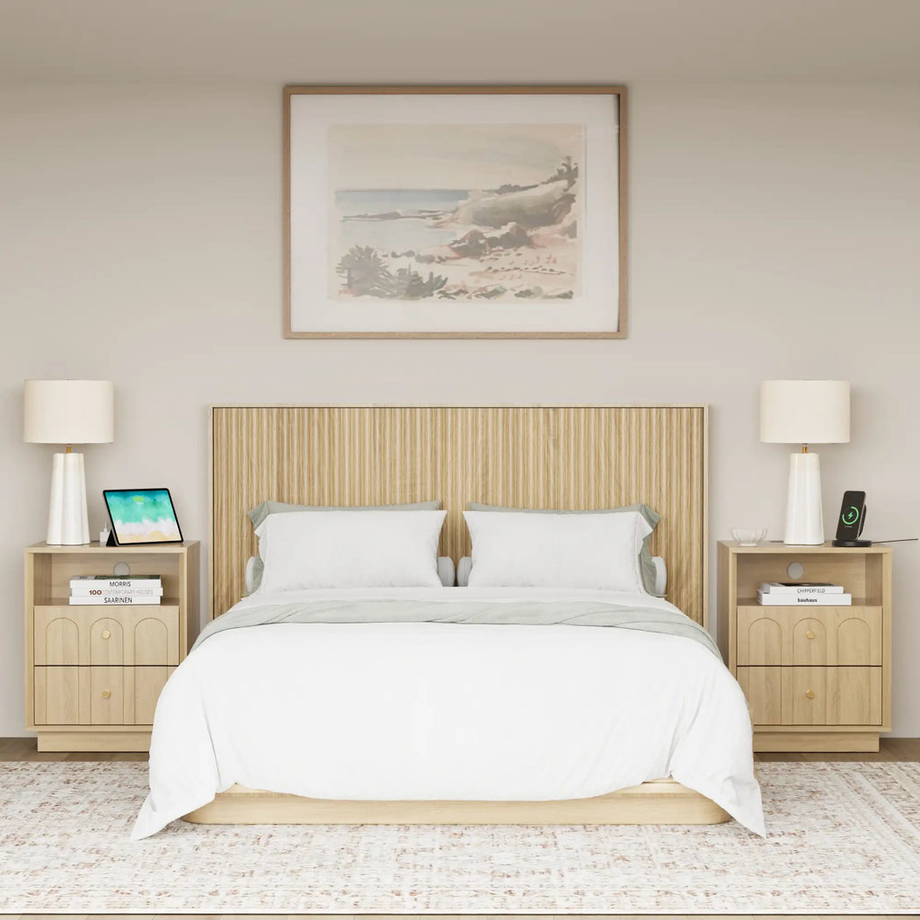 Wetalus Mid-Century White Oak Arch Nightstand
