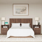 Mid-Century Walnut Nightstand with Arch Design Set 2