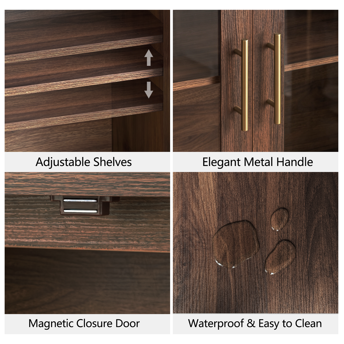 Wetalus 31.5" Sideboard Buffet Cabinet with Arched Glass Doors, Adjustable Divider set 3, Walnut