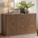 Wetalus 55.1" Mid Century Modern 9 Drawer Dresser, Recessed Design,Walnut