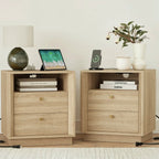 Mid-Century Modern White Oak Nightstand with Beveled Set 2