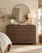 Wetalus 47.2" Mid Century Modern 6 Drawer Dresser, Curved side,Walnut