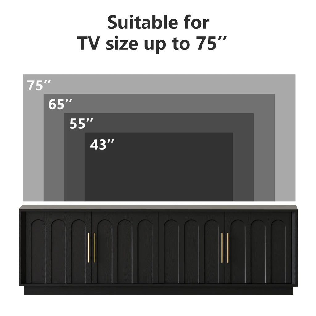 FORTUNETECBlack Wood Arched TV Stand, Mid - Century Modern Design
