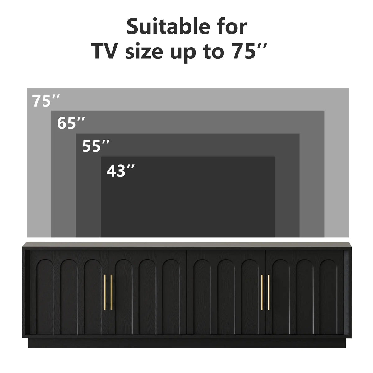 FORTUNETECBlack Wood Arched TV Stand, Mid - Century Modern Design