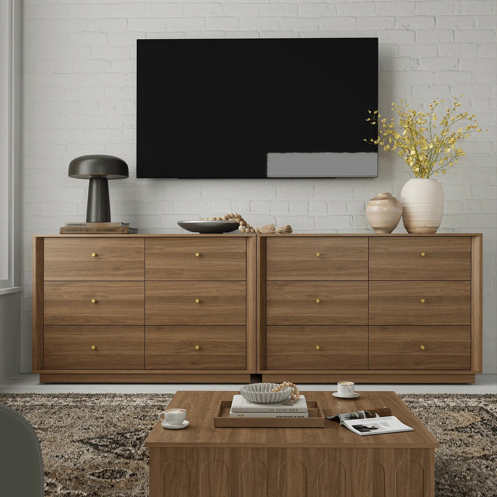 FORTUNETECFORTUNETEC Mid - Century Modern Walnut Wood 6 - Drawer Dresser