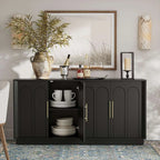 FORTUNETECMid - Century Modern 4 - Door Arched Sideboard in Black Wood