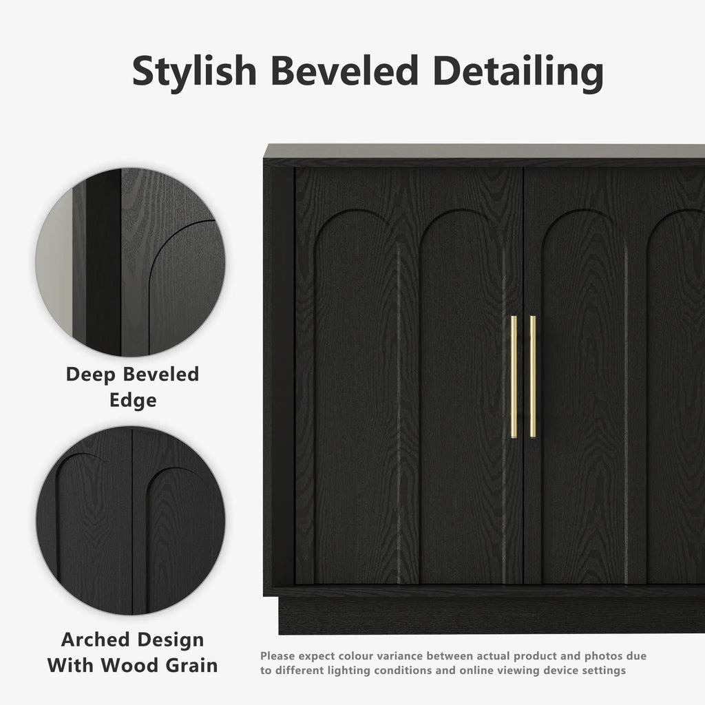 FORTUNETECMid - Century Modern 4 - Door Arched Sideboard in Black Wood