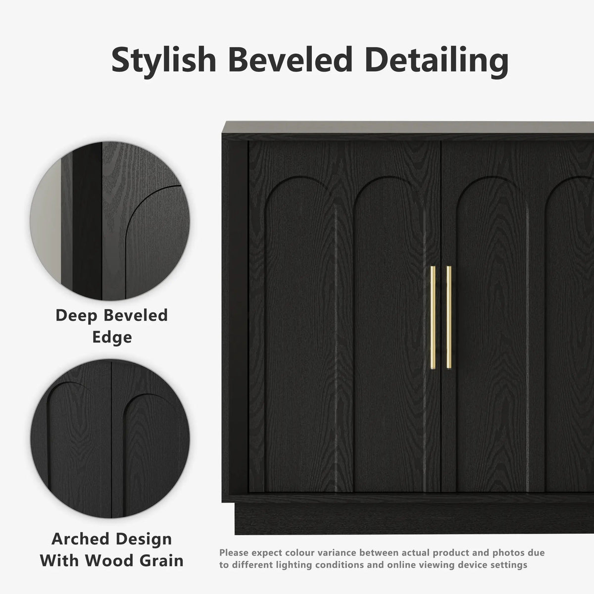 FORTUNETECMid - Century Modern 4 - Door Arched Sideboard in Black Wood