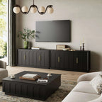 FORTUNETECMid - Century Modern 4 - Door Arched Sideboard in Black Wood