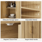 FORTUNETECMid - Century Modern 4 - Door Arched Sideboard in White Oak Wood