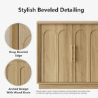 FORTUNETECMid - Century Modern 4 - Door Arched Sideboard in White Oak Wood