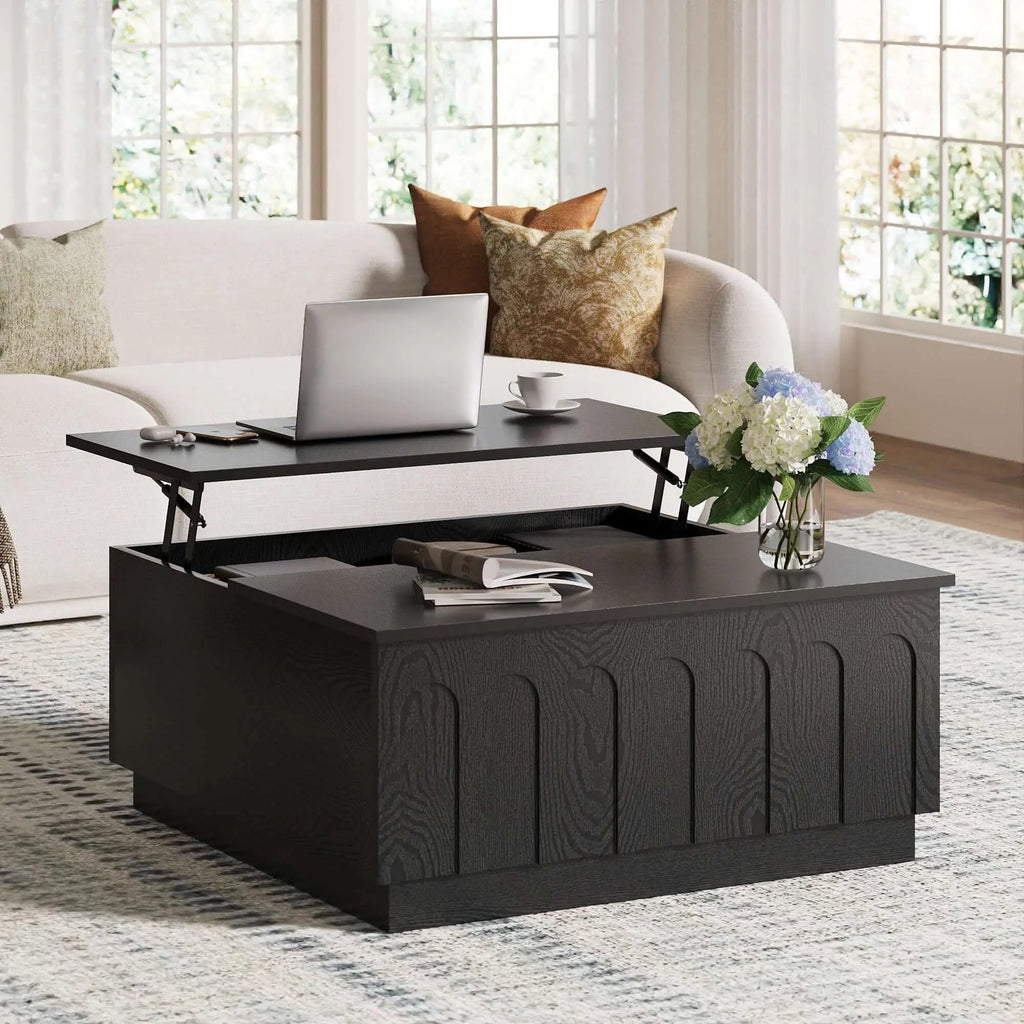 FORTUNETECmid - century modern black wood coffee table