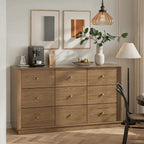 FORTUNETECMid - Century Modern Walnut 9 - Drawer Dresser – Wide Storage Chest for Bedroom & Living Room