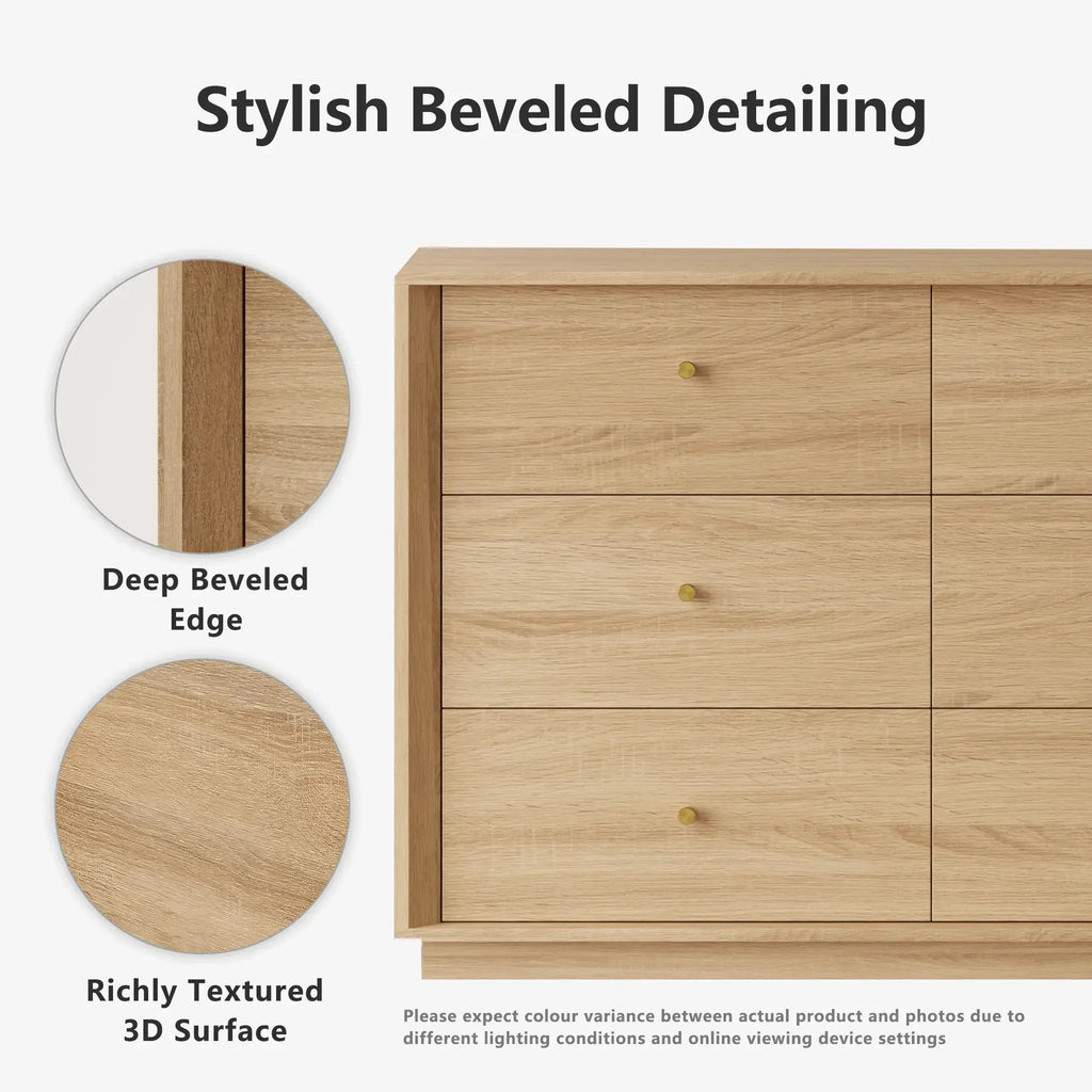 FORTUNETECMid - Century Modern White Oak 6 - Drawer Dresser | FORTUNETEC